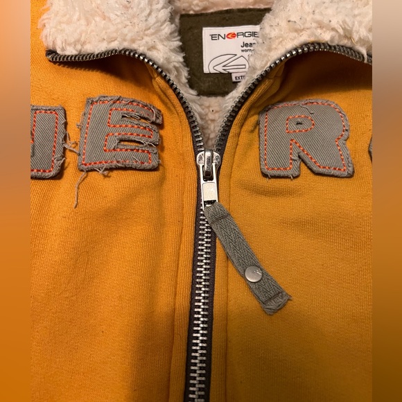 Designer ENERGIE Men's Diesel Big Stitched Logo Shearling Bomber Jacket XL RETRO - Picture 4 of 8